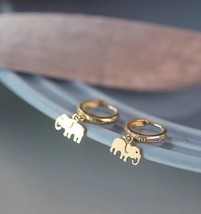 10ct Solid Gold Safari Elephant Huggie Hoops Earrings - gift, 10k, 9k, dangle - £131.24 GBP