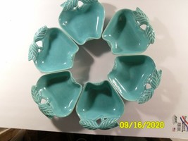 6 Vintage Hoenig Of California 734 Pottery Turquoise Apple Dishes Bowls Set - £21.12 GBP