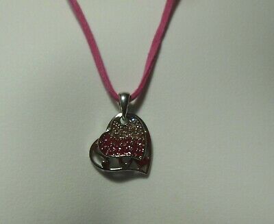 LIA SOPHIA Pink/Clear Crystal Heart Necklace W/Leather Chain - $17.81