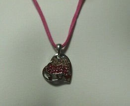 LIA SOPHIA Pink/Clear Crystal Heart Necklace W/Leather Chain - £14.11 GBP
