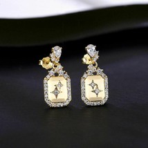 Pear Cut Sim Diamonds Star Earrings/ Rectangle Drops 18K Yellow GP Wedding Gift - £70.33 GBP