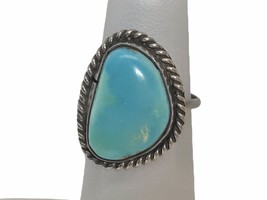 Vtg Blue Moon Turquoise Sterling Southwestern Native Ring Navajo Zuni  Sz 4-3/4 - £55.29 GBP