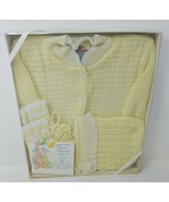 Cradle Knit Infant Baby Sweater Hat Bootie Set Yellow VTG 1970s 70s 80s ... - £19.52 GBP