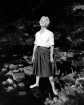 Doris Day 1950&#39;s pose smiling standing barefoot in stream 8x10 inch photo - $10.99