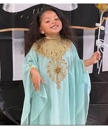 New Sea Green Stylish Kids Kaftan Dress Georgette Moroccan Maxi Long Gown - $1,344.16 MXN