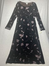 Vintage TALBOTS Velvet Maxi Long Dress Black Floral Long Sleeve Scoop Neck Sz M - £34.38 GBP