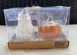 Halloween Thanksgiving Fall Ceramic Salt &amp; Pepper Shaker Set Pumpkin Gou... - £15.97 GBP
