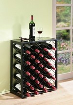 Black Finish Metal Wine Rack Glass Table Top Display Storage Holds 32 Bottles - £137.60 GBP