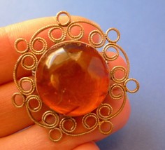 b2 Vintage jewelry Honey Cognac Natural Baltic Amber gems round Brooch S... - £29.91 GBP