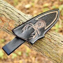 Hand Deer Engraved Fixed blade Knife Leather Sheath Holster belt Loop Kn... - $14.25