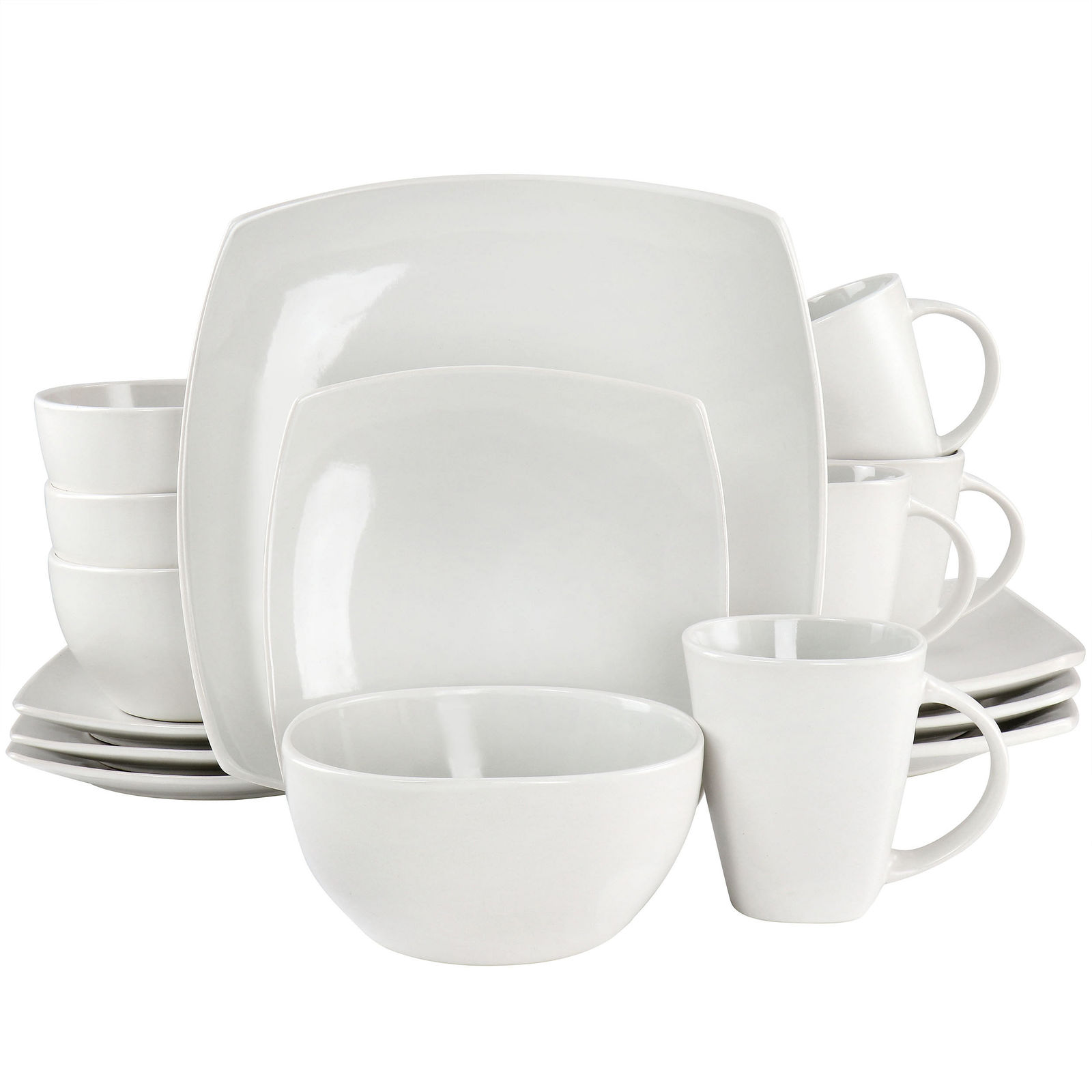 Primary image for Soho Lounge Bright Shell 16 Piece Square Stoneware Dinnerware Set in Shell Whit