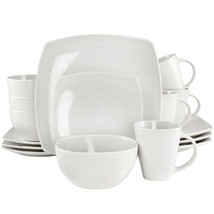 Soho Lounge Bright Shell 16 Piece Square Stoneware Dinnerware Set in Shell Whit - £85.36 GBP