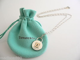 Tiffany &amp; Co Silver 18K Gold Round Locks Necklace Pendant 18 In Oval Link Chain - £637.08 GBP