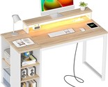 Small Computer Desk With Led Lights And Power Outlets 39.4 Inch Home Off... - $203.99