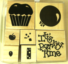 Set 7 Rubber Stamps It&#39;s Party Time S302 Dots Jrl Design Balloon Candle Cake - $2.49