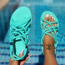 Arge size women sandals 2022 summer flat women s shoes hemp rope set foot beach sandals thumb200