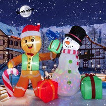 6 Ft Christmas Inflatables Gingerbread Man &amp; Snowman Outdoor Yard Decorations, B - £86.99 GBP