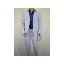 Men ADOLFO Seersucker Suit Stripe Casual Dressy Summer Suit 2 Button C622 Blue image 3