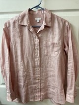 J Jill Loves Linen Blouse Womens Size XS Pink Button Up Cuffed Long Sleeves - $31.18