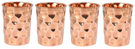 Handmade Copper Water Tumbler Drinking Glass Diamond Ayurvedic Health Set Of 4 - £20.70 GBP