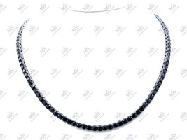 10CT Simulated Black Diamond Men&#39;s Tennis Necklace in 925 Silver 20&quot;- 2mm - £181.84 GBP