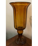 Amber Colored Glass Table Vase 14&quot; x 6&quot; at Top Footed Pedestal Vase - £35.88 GBP