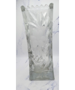 Cut Crystal Square Floral Leaf Pattern 8 Inch Vase with Fluted Top - $14.84