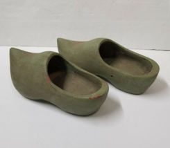2 Wooden Clogs Decorative Green Painted Garden and Home Large Wood Clogs... - £16.51 GBP