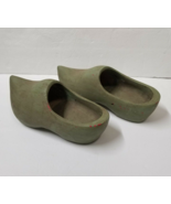 2 Wooden Clogs Decorative Green Painted Garden and Home Large Wood Clogs... - £16.76 GBP