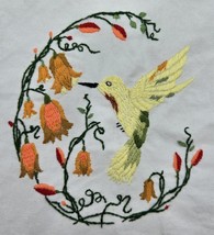 Vintage Embroidered Humming Bird Floral 10x10 Handmade Fabric Textile Art - $402.63 MXN