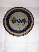 Tonala Plate Mexican Pottery Art Hand Painted Blue Floral Round Stonewar... - $14.99