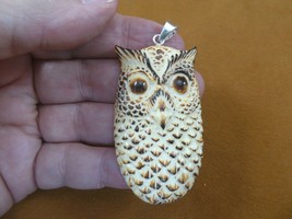 j-owl-4) little white Owl brown aceh bovine bone PENDANT carving Strigif... - £14.80 GBP