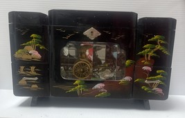 Vintage Japanese Rickshaw Black Lacquer Jewelry Music Box MCM Hand Paint... - €36,38 EUR