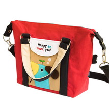 [Blue Puppy - Red] Embroidered Applique Duffle Tote Bag / Shoulder Bag / Trav... - £23.44 GBP