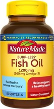 Nature Made Burp-Less Fish Oil 1200 mg, 60 Softgels, Fish Oil Omega 3 Supplement - £56.74 GBP