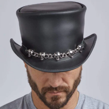 El Dorado Men&#39;s Leather Top Hat 5 Skull Hatband 100% Genuine Leather Bla... - $37.31+