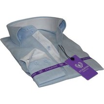 Mens 100% Linen Summer Shirt J.Valintin Turkey-Usa High Collar OBR78-09 Blue image 2