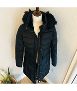 LARRY LEVINE Faux Fur Trim Removable Hooded Long Puff Coat, Black, Small... - $135.00