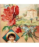 C1900 Victorian Trade Greeting Card Boy Floral Landscape Embossed Antiqu... - $28.01 CAD