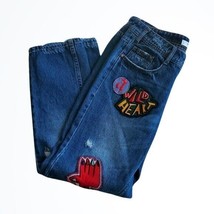 Zara Trafaluc Wild Heart Patch Embellished Distressed Blue Jeans Size 4 - £29.61 GBP