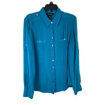 White House Black Market Button Front Silk Shirt Women 6 Pleated Long Slv Collar - £11.51 GBP