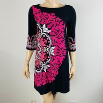 Maggy London Beautiful Black Large Artsy Pink White Bohemian Print Dress 6 P - £30.04 GBP