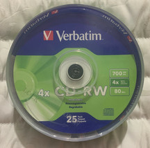 Verbatim CD-RW Discs 700MB/80min 4X, Spindle Matte Silver 25/Pack (95169) Sealed - £7.09 GBP