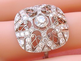 ESTATE 1.76 ctw OLD EURO &amp; BRILLIANT DIAMOND PLATINUM CUSHION COCKTAIL RING - £2,689.84 GBP