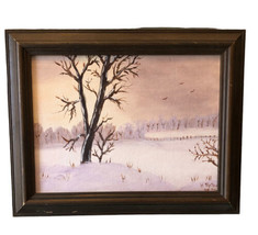 Winter Painting Original Art Signed Tipton Trees Field Snow Farm Oklahoma 15x12&quot; - £52.03 GBP