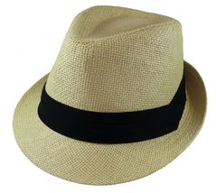 Beige Fedora Panama Straw Hats with Band Unisex Summer - £15.72 GBP