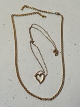 Lot of 2 Flat Mariner Anchor Goldtone Broken Chain &amp; Dainty Chain w Open Heart - £6.16 GBP