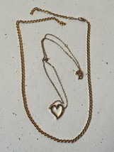 Lot of 2 Flat Mariner Anchor Goldtone Broken Chain &amp; Dainty Chain w Open Heart - £5.73 GBP