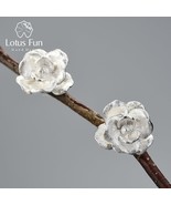 Gold Elegant Vintage Camellia Flower Stud Earrings for Women Real 925 St... - £36.39 GBP