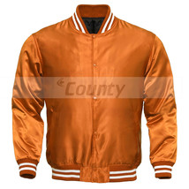 Letterman Baseball College Varsity Bomber Sports Wear Super Jacket Orange Satin - £47.07 GBP